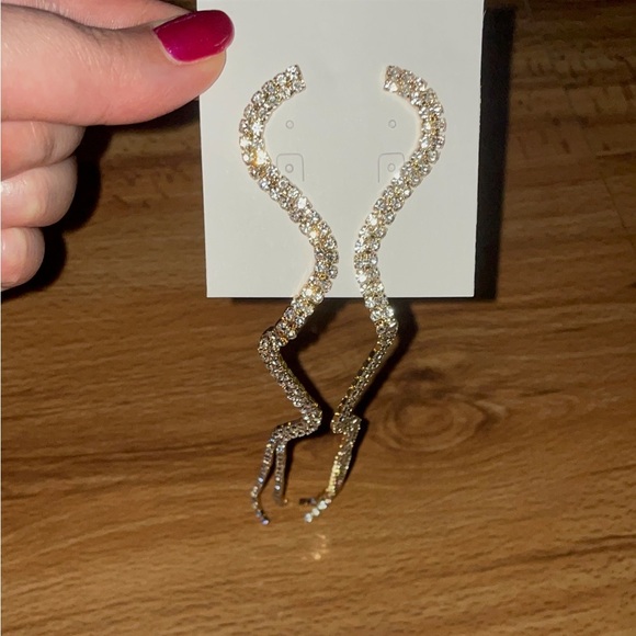 Gold Swirl Rhinestone Earrings - Picture 5 of 13